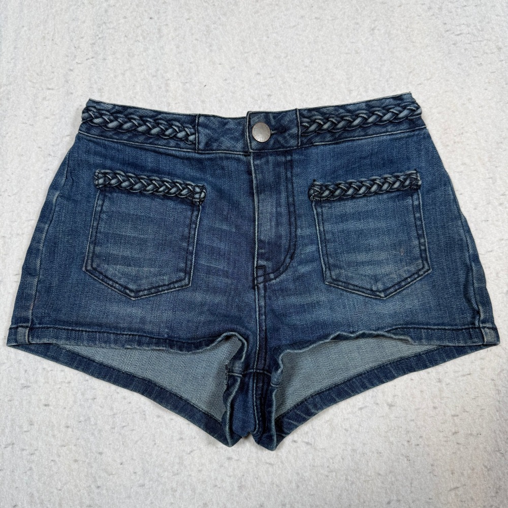 House of Harlow 1960 High Rise Braided Denim Shorts Blue Size 26